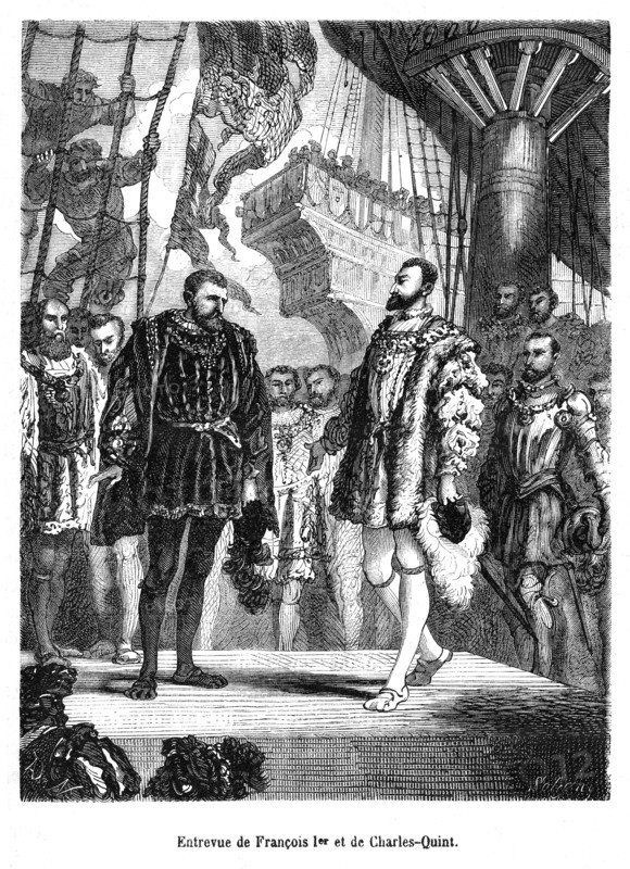 Entrevue de François 1er et de Charles Quint.