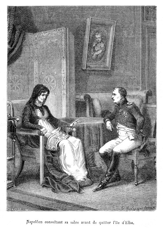 Napoléon consultant sa mère avant de quitter l'île d'Elbe.