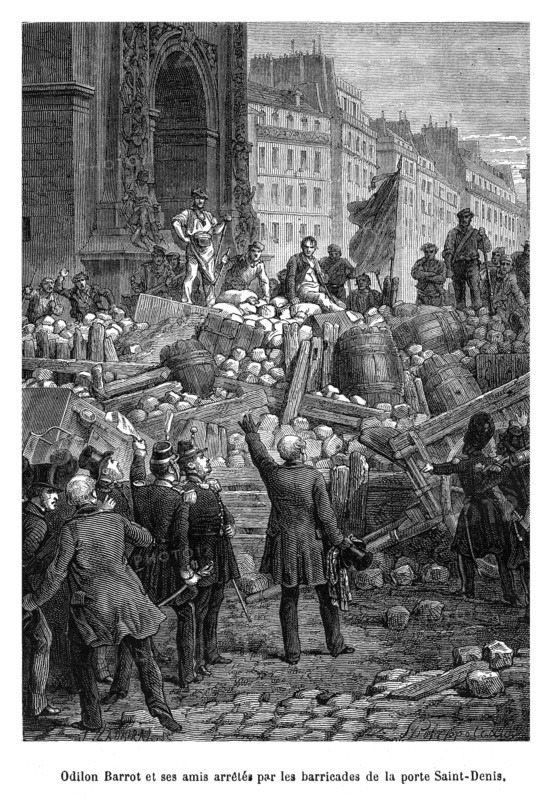 Odilon Barrot et ses amis arrêtés par les barricades de la porte Saint-Denis.
