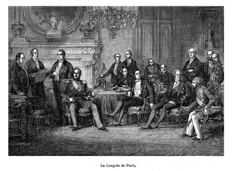 Le traité de Paris du 30 mars 1856, met fin à la guerre de Crimée (1853-1856)