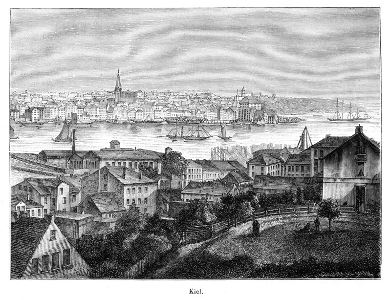 Vue de Kiel, ville d'Allemagne, est la capitale de l'État fédéral (Land) de Schleswig-Holstein. Kiel est un grand port sur la mer Baltique.