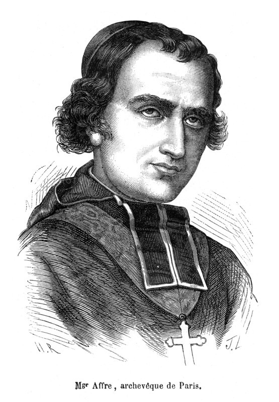Monseigneur Affre, archevêque de Paris. Denys Auguste Affre, né à Saint-Rome-de-Tarn (Aveyron), le 27 septembre 1793, mort à Paris, le 27 juin 1848 fut le 126e archevêque de Paris.
