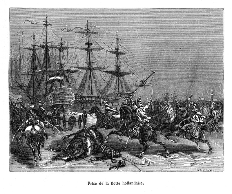 Prise de la flotte hollandaise (fin décembre 1794-début janvier 1795), la flotte est prise par la cavalerie de Pichegru, alors que les glaces empêchent tout mouvement des vaisseaux.