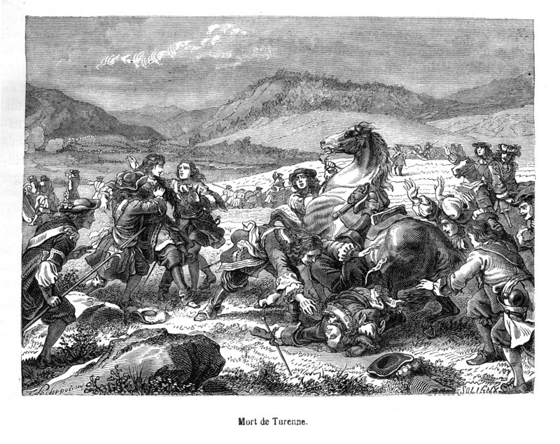 Mort de Turenne. Mort au combat : 27 juillet 1675 (à 64 ans) . Bataille de Salzbach. Henri de la Tour d'Auvergne-Bouillon, né le 11 septembre 1611 au château de Sedan (Ardennes) - mort à la Bataille de Salzbach le 27 juillet 1675, vicomte de Turenne, généralement connu sous le nom de Turenne. Maréchal de France en 1643 et maréchal général des camps et armées du roi en 1660, il fut un des meilleurs généraux de Louis XIII puis Louis XIV.