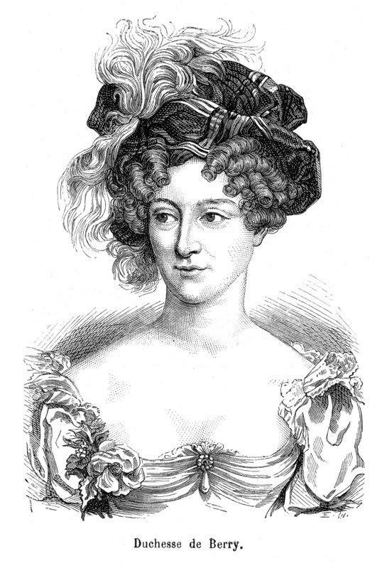 S.A.R. la princesse Marie Caroline Ferdinande Louise de Bourbon, princesse des Deux-Siciles, duchesse de Berry, est née à Palerme en 1798. Elle était la fille de François Ier, roi des Deux-Siciles (1777-1830), et de Marie-Clémentine d'Autriche (1777-1801), fille de l'empereur Léopold II.