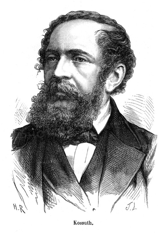 Lajos Kossuth (19 septembre 1802, à Monok dans le Comitat de Zemplén, en Hongrie - 20 mars 1894, à Turin, en Italie), patriote et homme politique hongrois.