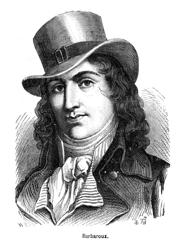 Charles Jean Marie Barbaroux. Homme politique français (Marseille 1767-Bordeaux 1794). Député des Bouches-du-Rhône à la Convention (1792), il siégea avec les Girondins et combattit la Montagne. Réfugié à Caen puis près de Bordeaux après la défaite de son parti (2 juin 1793), il fut arrêté et guillotiné.