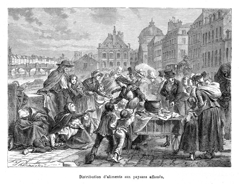 Distribution d'aliments aux paysans affamés en 1816-1817