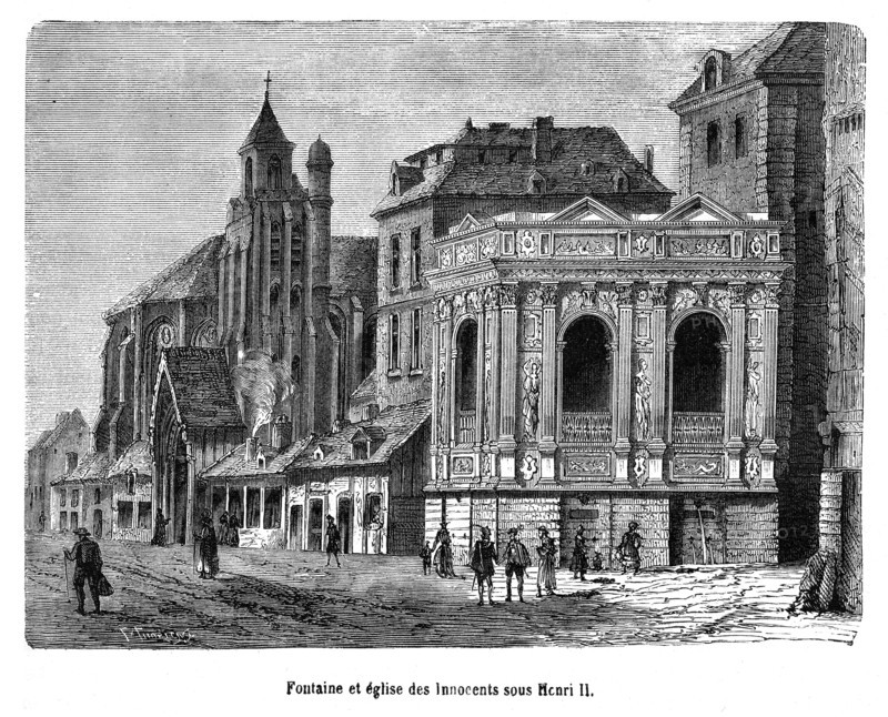 Fontaine et église des Innocents sous Henri II.