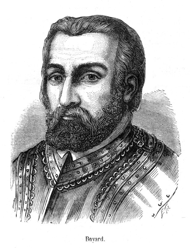 Bayard. Pierre Terrail, seigneur de Bayard, (Château de Bayard, Pontcharra (Isère) 1476 - Rovasenda (Val Sesia, jadis Milanais, aujourd'hui Piémont, province de Verceil ou Vercelli, Italie) 1524), plus connu sous le nom de Bayard ou du chevalier Bayard, était un noble dauphinois qui s'illustra notamment comme chevalier durant les guerres d'Italie (XVe – XVIe siècle).