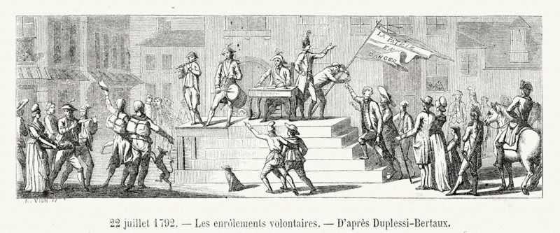 Révolution. 22 juillet 1792. Les enrôlements volontaires. Gravure 19e.