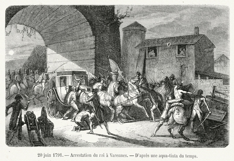 Révolution. 20 juin 1791. Arrestation du roi à Varennes. Gravure 19e.