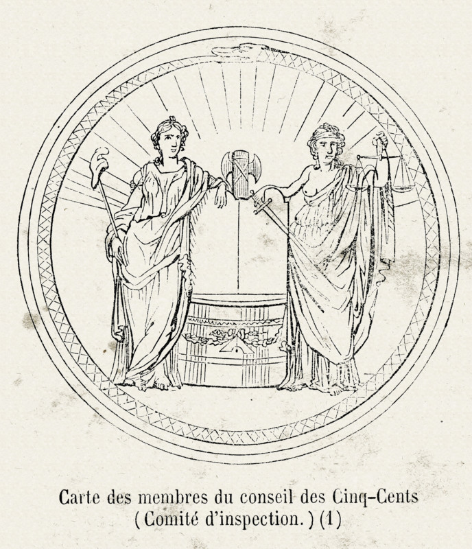 Révolution. Carte des membres du conseil des Cinq-Cents (Comité d'inspection). Gravure 19e.