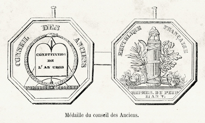 Révolution. Médaille du conseil des Anciens. Gravure 19e.
