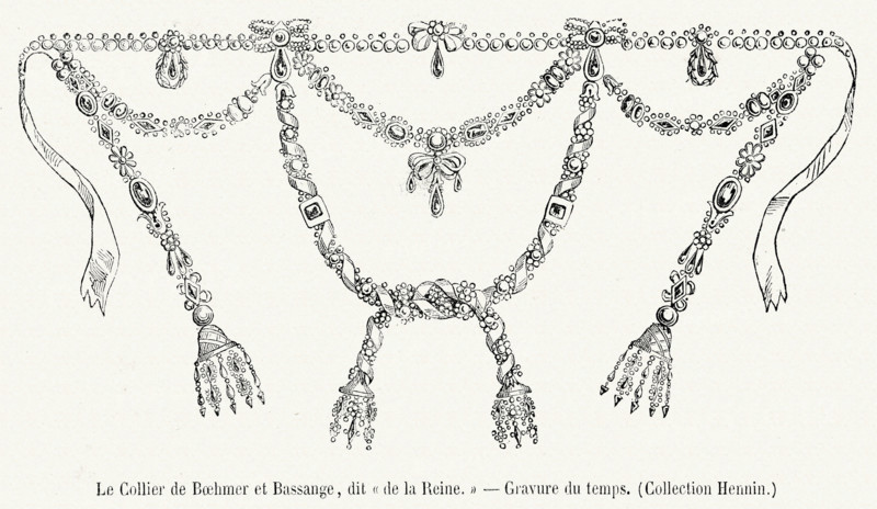 Révolution. Le Collier de Boehmer et Bassange, dit "de la Reine". Gravure 19e.
