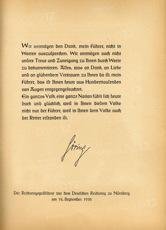 Adolf Hitler. Préface du "Adolf Hitler - Bilder aus dem leben des Fürhers". Herausgegeben vom Cigaretten/Bilderdienst - Hamburg / Bahrenfeld. (N°15).