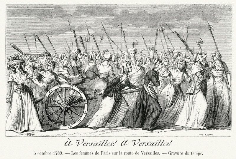 Révolution. " A Versailles ! A Versailles !". 5 octobre 1789. Les femmes de Paris sur la route de Versailles. Gravure 19e.