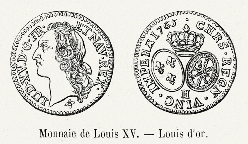 Louis XV. 1761. Monnaie. Louis d'or. Gravure 19e.