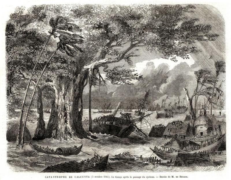 Inde. Catastrophe de Calcutta (5 octobre 1864). Le Gange après le passage dy cyclone.