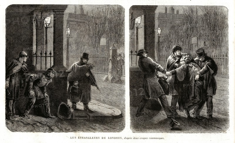 Angletrerre. Caricature. La vie quotidienne des Anglais. Les Etrangleurs de Londres.