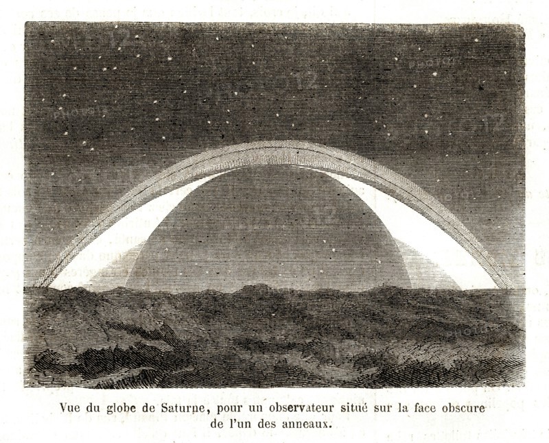 1864. Vue du globe de Saturne, pour un observateur situé sur la face obscure de l'un des anneaux.