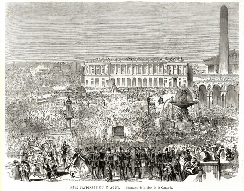 1864. Fête  nationale du 15 août. Décoration de la place de la Concorde.