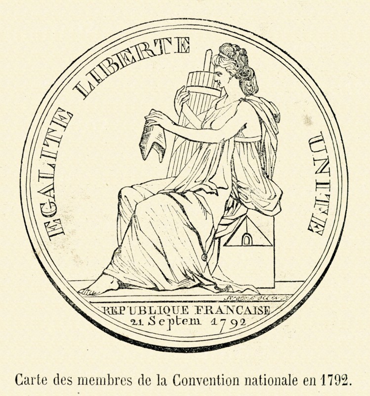 Révolution. Carte des membres de la Convention en 1792. Gravure 19e.