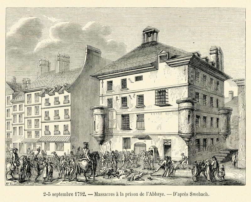 Révolution. 2-5 septembre 1792. Massacres à la prison de l'Abbaye. Gravure 19e.