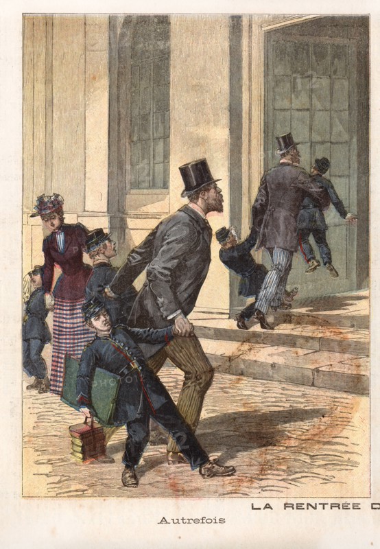 Le Petit Journal (supplément Illustré) du Samedi 22 octobre 1892. N° 100. Elèves. Rentrée des classes d'hier et d'aujourd'hui. Détail.