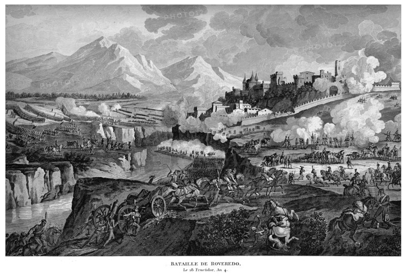 Epopée napoléonienne. Napoléon 1er. Bataille de Roveredo, le 18 Fructidor de l'An IV. Italie.