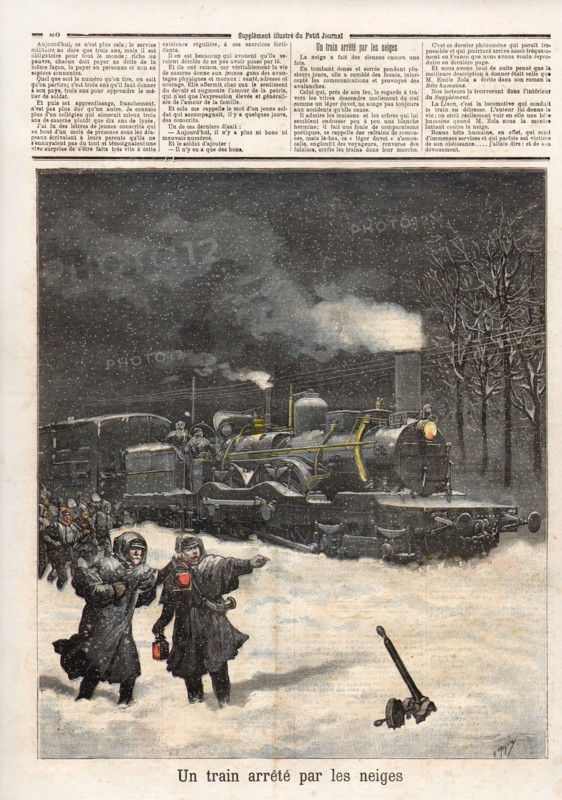 Le Petit Journal (supplément Illustré) du Samedi 5 mars 1892. N° 67. Un train arrêté par les neiges. Enneigement.