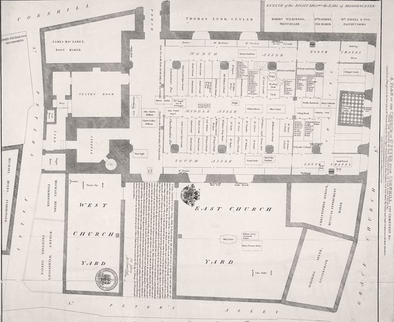 Plan of the Church of St Peter upon Cornhill, London, 1815. Artist: Anon