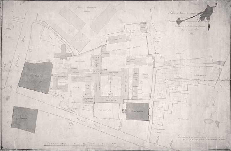 Plan of Christ's Hospital, Newgate Street, London and its adjoining estate, 1819. Artist: Anon