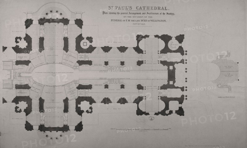 Plan of seating arrangements for the Duke of Wellington's funeral, 1852. Artist: Anon