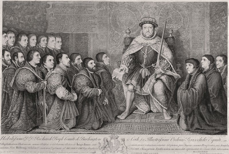 King Henry VIII surrounded by kneeling figures, 1736. Artist: Bernard Baron