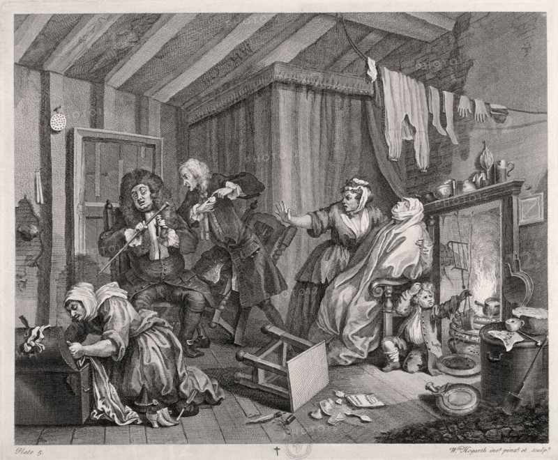 'In a high saliuation [sic] at the point of death', plate V of The Harlot's Progress, 1732. Artist: William Hogarth