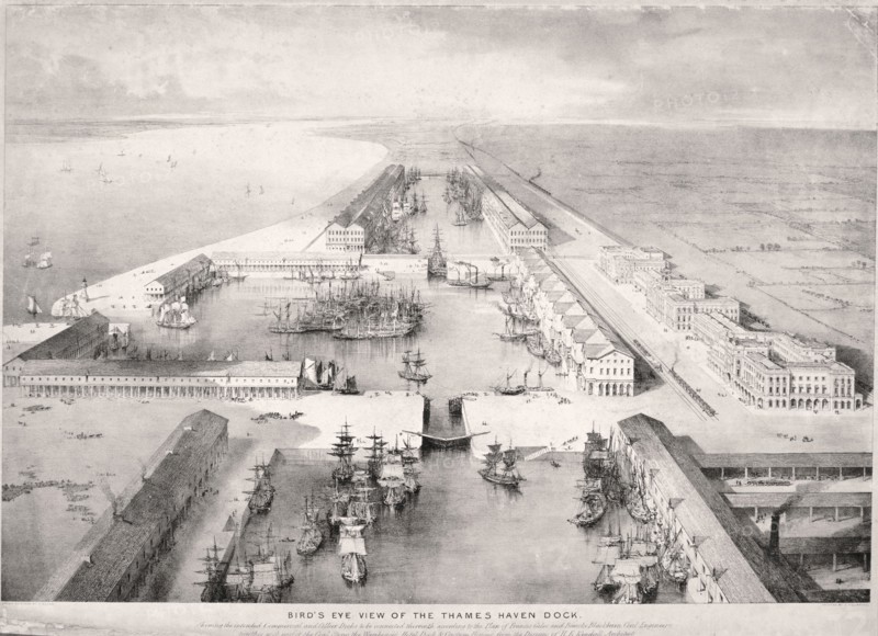 Thames Haven Dock, London, c1830. Artist: Thomas Allom