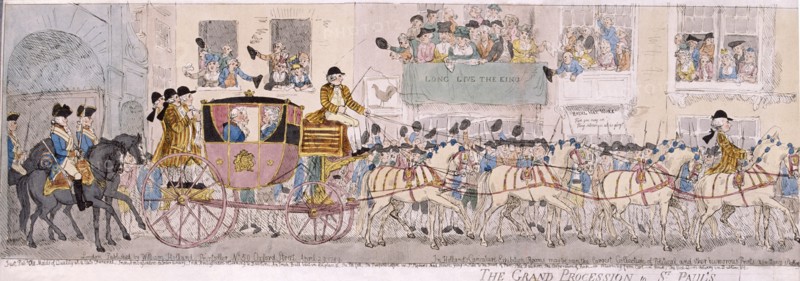 Procession of King George III and Queen Charlotte to St Paul's Cathedral, London, 1789. Artist: Thomas Rowlandson