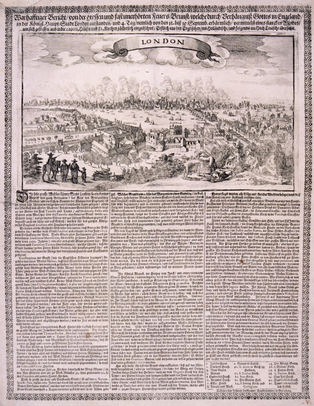 The Great Fire of London, 1666. Artist: Anon