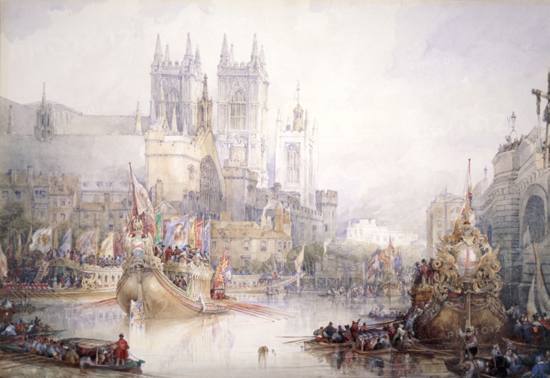 'The Lord Mayor's Show at Westminster', 1830. Artist: David Roberts