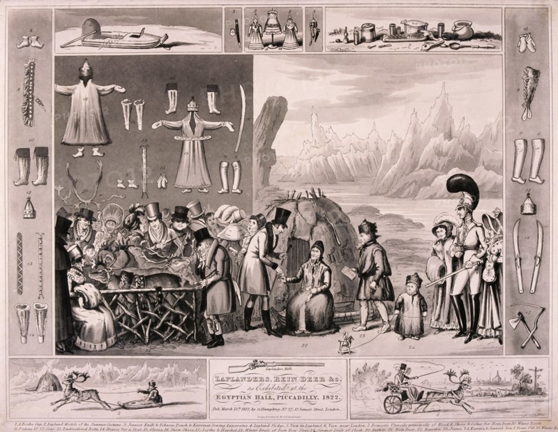 Laplanders on display in the Egyptian Hall, London, 1822. Artist: Isaac Cruikshank