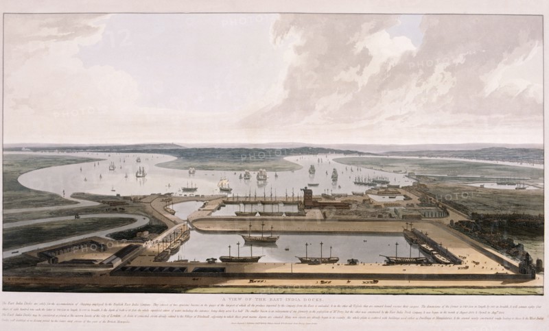 East India Docks, Poplar, London, 1808. Artist: William Daniell