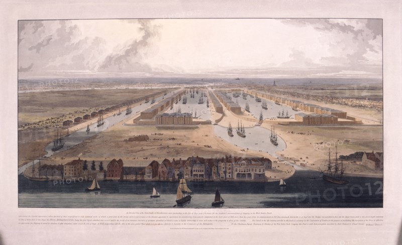 West India Docks, Poplar, London, 1802. Artist: William Daniell