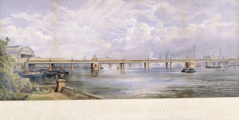 Hungerford Bridge, Charing Cross, London, 1863. Artist: Kell Brothers