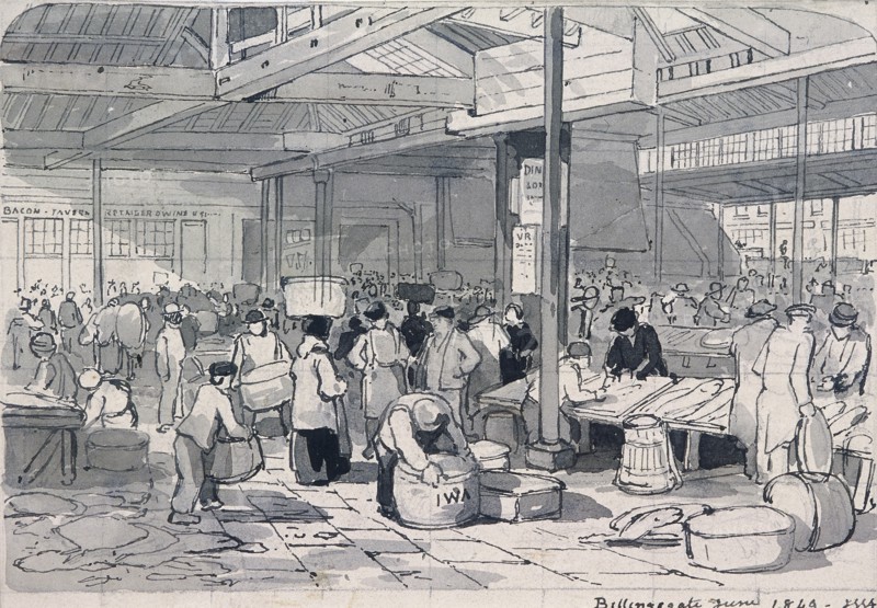 Billingsgate Market, London, 1849. Artist: IWA