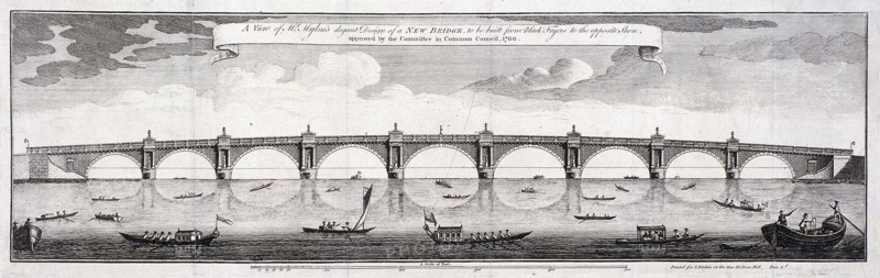 Design for Blackfriars Bridge, London, 1760. Artist: Robert Mylne II