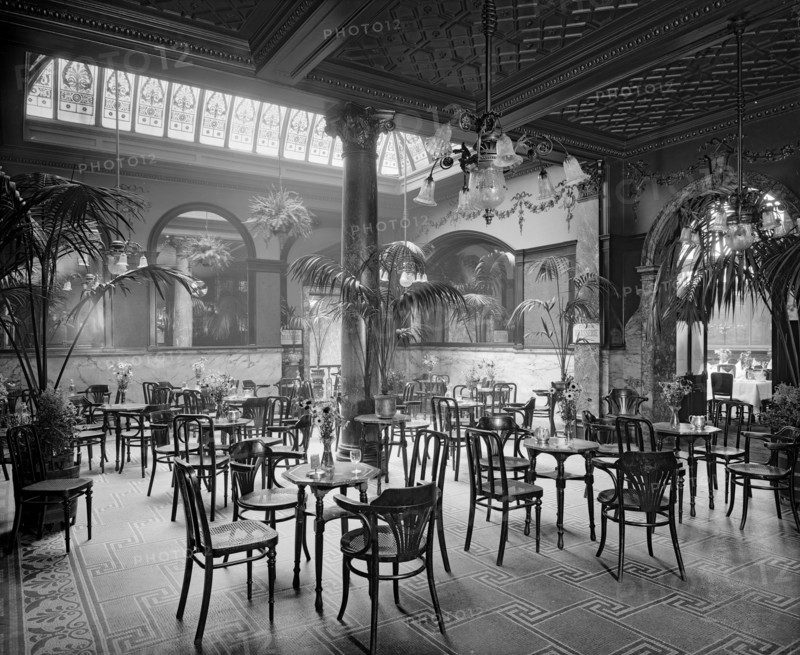 The winter garden in the Monico Restaurant. Shaftesbury Avenue, Westminster, London, 1915