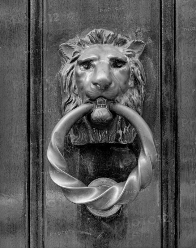 Door knocker in the form of a lion's head, Selwyn House, Cleveland Row, Westminster, London, 1979