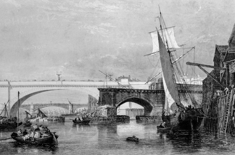 Part of the Old and New London Bridges', 1832