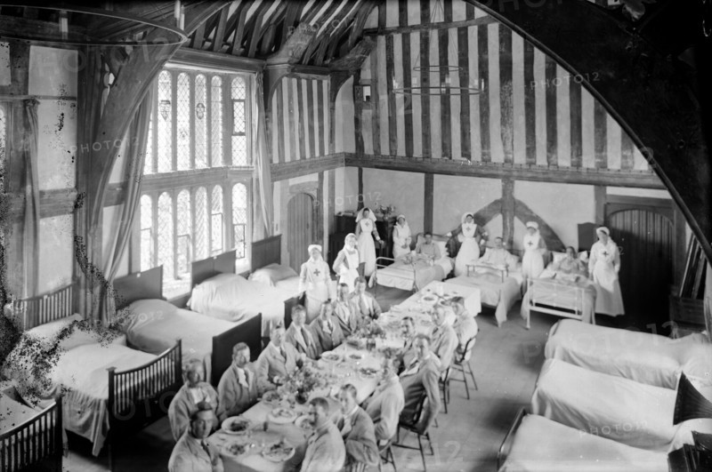 Soldiers and nurses at Great Dixter, Northiam, East Sussex, WWI, 1916